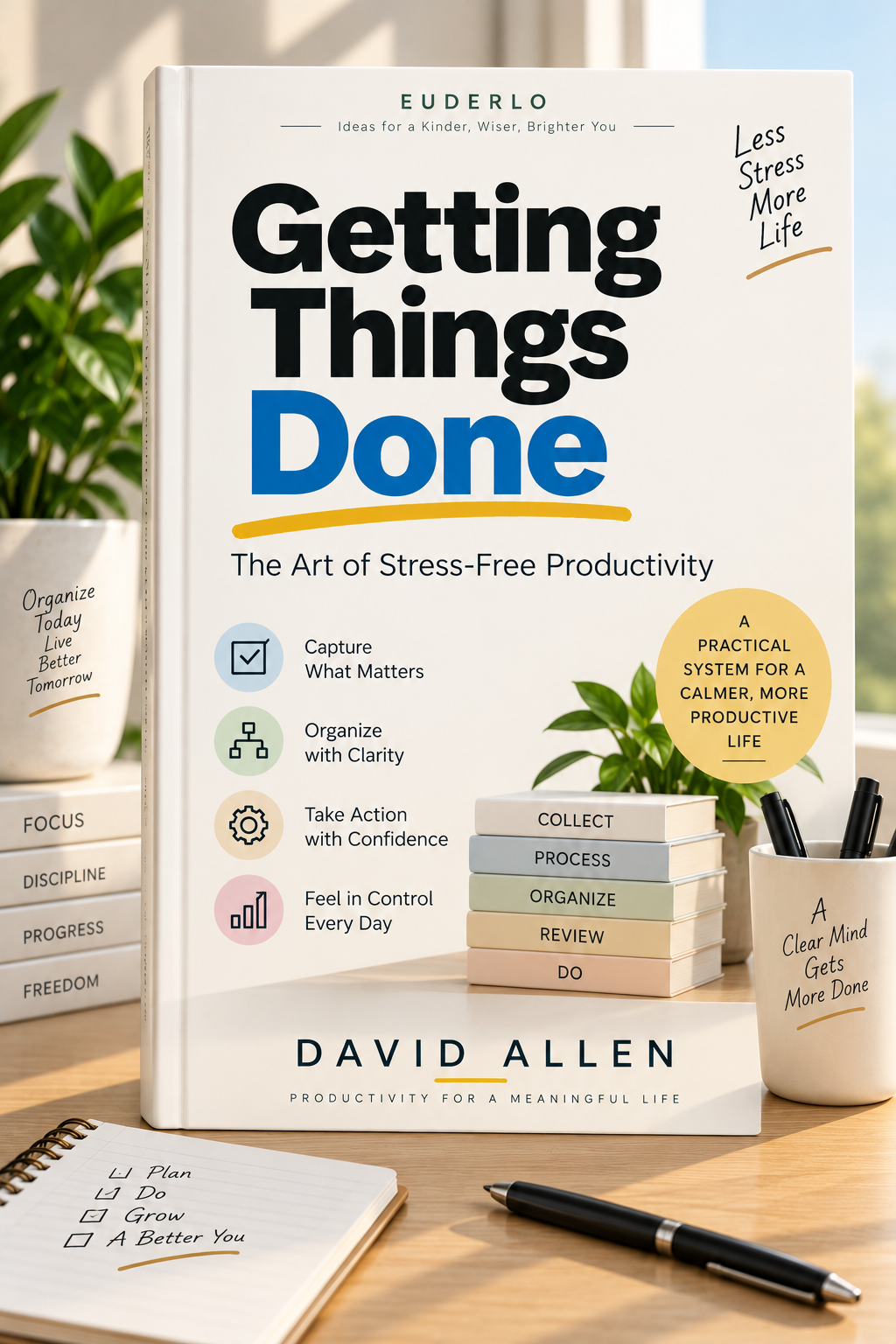 Getting Things Done by David Allen book recommendation about organizing tasks, reducing mental clutter and becoming more productive.