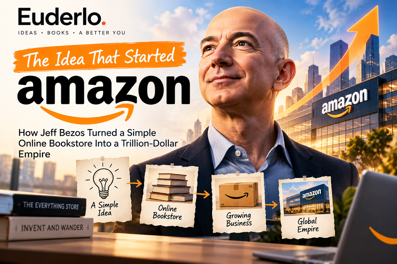 Jeff Bezos and the idea that started Amazon, featured on Euderlo